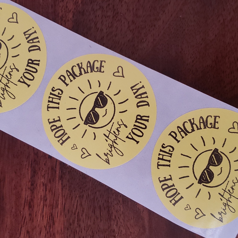 3/$15 Set of 50 2" ROUND STICKERS YELLOW Hope This Package Brightens Your Day - Picture 3 of 3